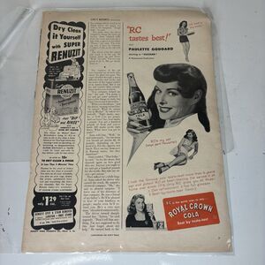 Vintage 1946 RC Royal Crown Cola Ad Clipping Movie Star Paulette Goddard Soda